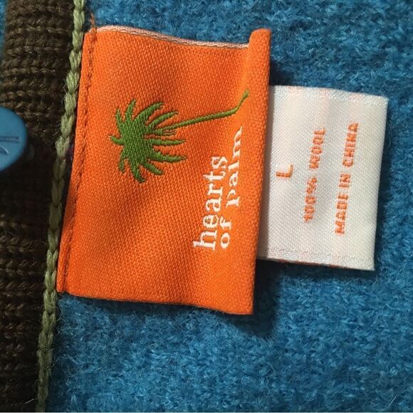 Hearts of Palm 100% Wool Blue Fringed Sweater Size Large - Picture 11 of 12